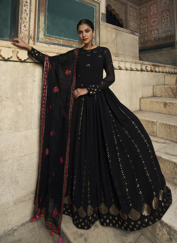 Latest Thread And Sequins Embroidered Gown With Dupatta