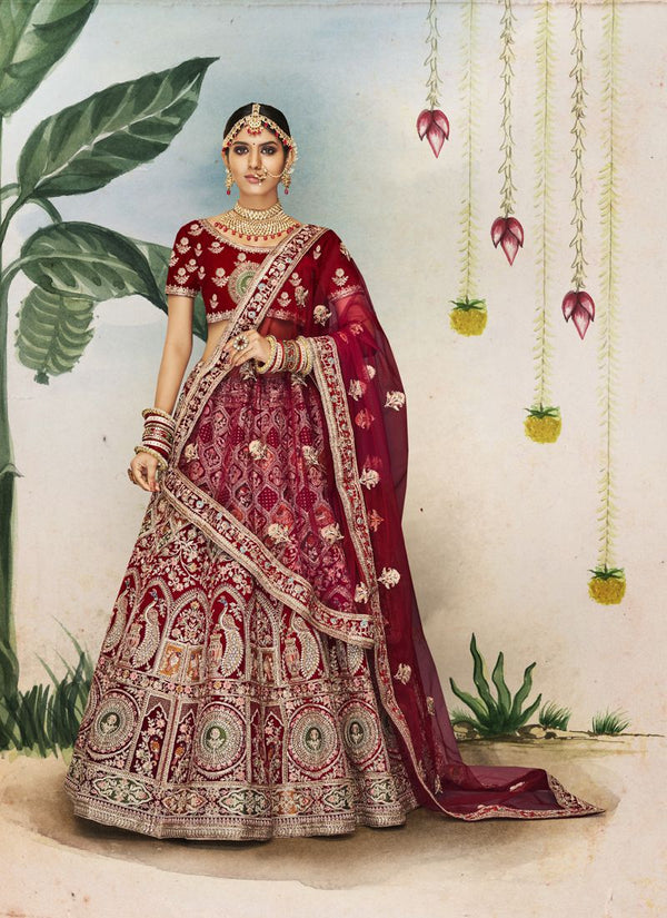 Designer Scarlett Velvet Bridal Lehenga Choli with Soft Net Dupatta