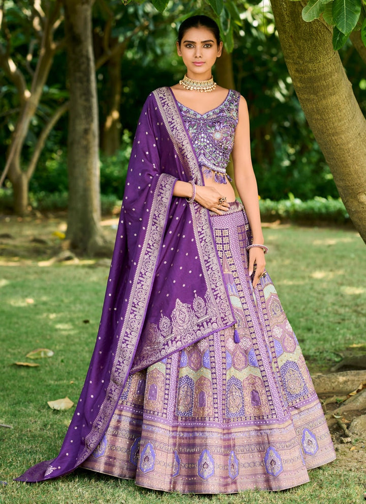 Lassya Fashion Purple Banarasi Silk Jacquard Lehenga Set with Handwork