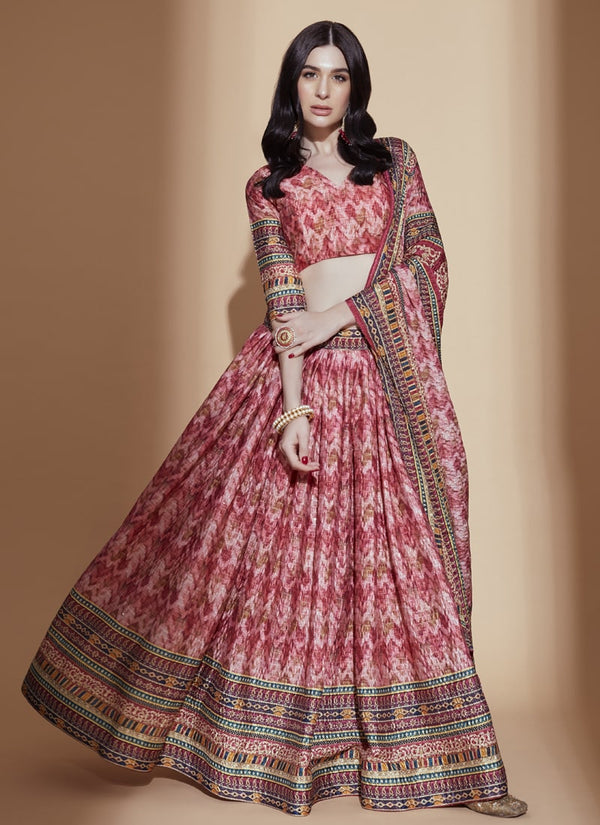 lassya Fashion Peach Designer Printed Chinon Lehenga Choli Set