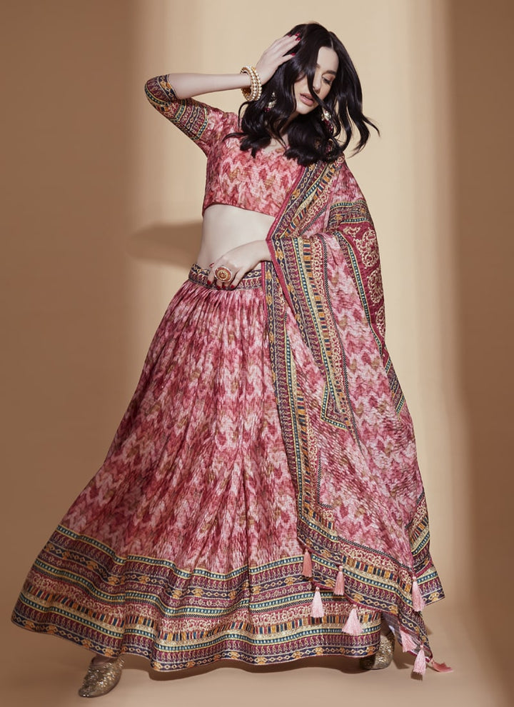 lassya Fashion Peach Designer Printed Chinon Lehenga Choli Set