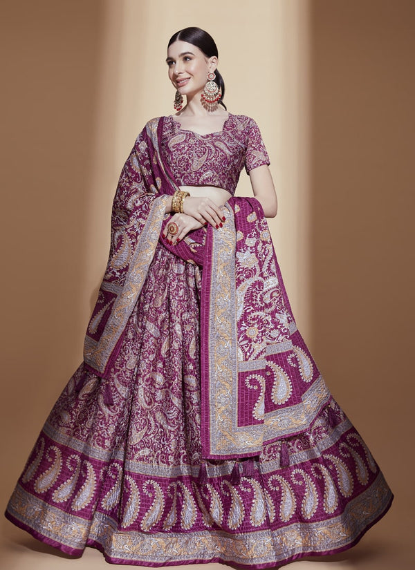 lassya Fashion Purple Wine Designer Printed Chinon Lehenga Choli Set