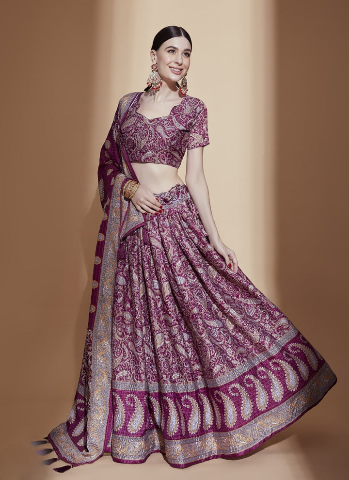 lassya Fashion Purple Wine Designer Printed Chinon Lehenga Choli Set