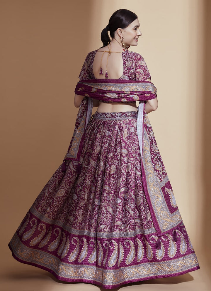 lassya Fashion Purple Wine Designer Printed Chinon Lehenga Choli Set