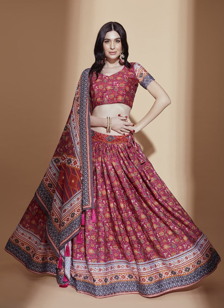 lassya Fashion Rani Pink Designer Printed Chinon Lehenga Choli Set