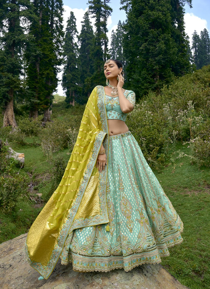 lassya Fashion Mint Green Exquisite Embroidered Lehenga Choli Set in Fancy Silk