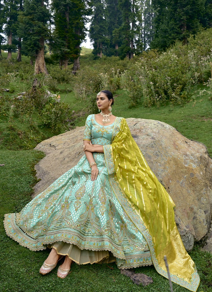 lassya Fashion Mint Green Exquisite Embroidered Lehenga Choli Set in Fancy Silk