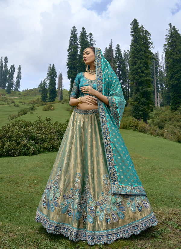 lassya Fashion Sea Blue Enchanting Embroidered Lehenga Choli in Fancy Silk