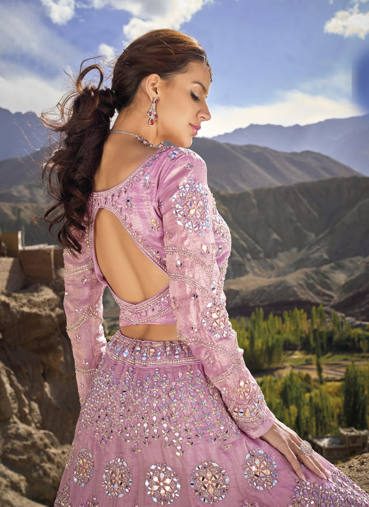 Lassya Fashion Pink Elegant Pure Organza Lehenga Choli with Mirror and Zarkan Embellishments