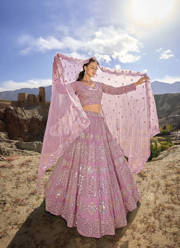 Lassya Fashion Pink Elegant Pure Organza Lehenga Choli with Mirror and Zarkan Embellishments