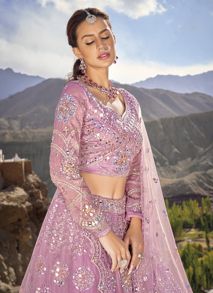 Lassya Fashion Pink Elegant Pure Organza Lehenga Choli with Mirror and Zarkan Embellishments