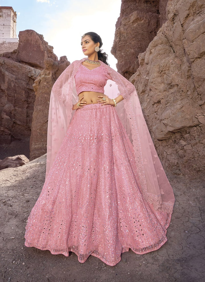 Lassya Fashion Pink Exquisite Cutwork and Mirror Work Lehenga Choli Set