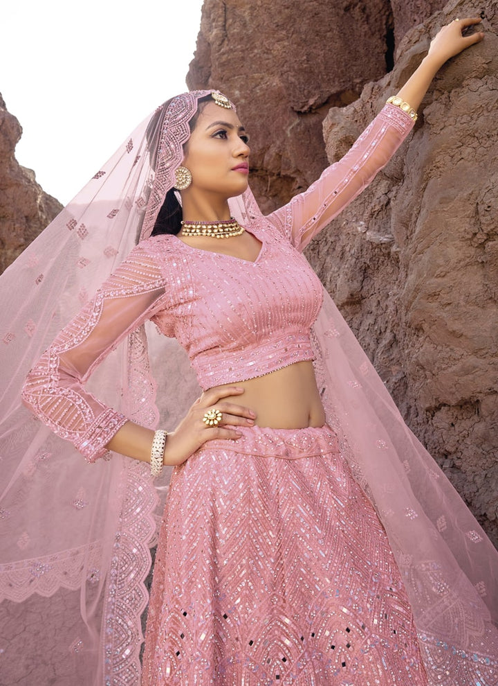 Lassya Fashion Pink Exquisite Cutwork and Mirror Work Lehenga Choli Set