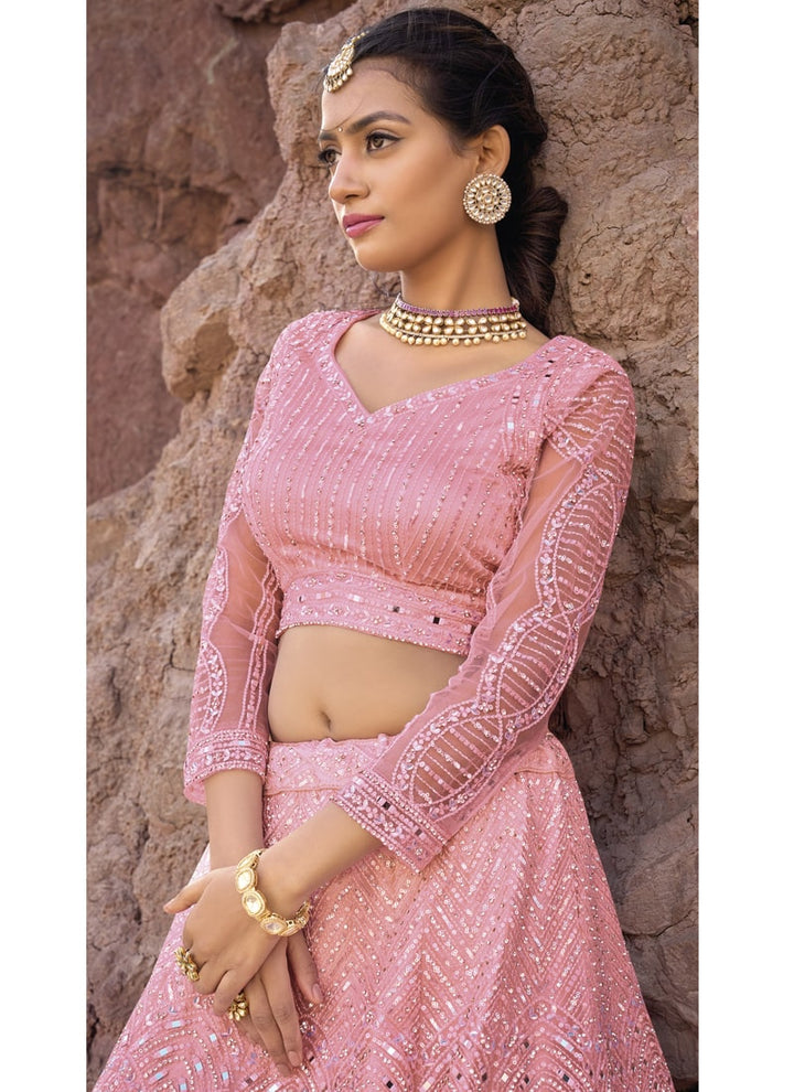 Lassya Fashion Pink Exquisite Cutwork and Mirror Work Lehenga Choli Set