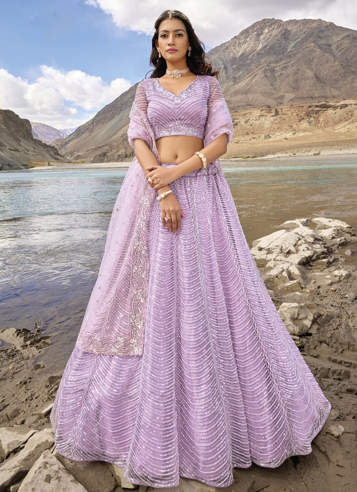 Lassya Fashion Lavender Regal Pure Net Lehenga Choli with Mirror And Zarkan Embellishments