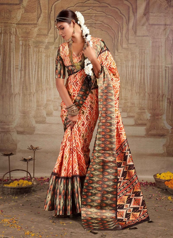 Sun Orange Heavy Tusser Gotha Silk Saree with Matching Blouse