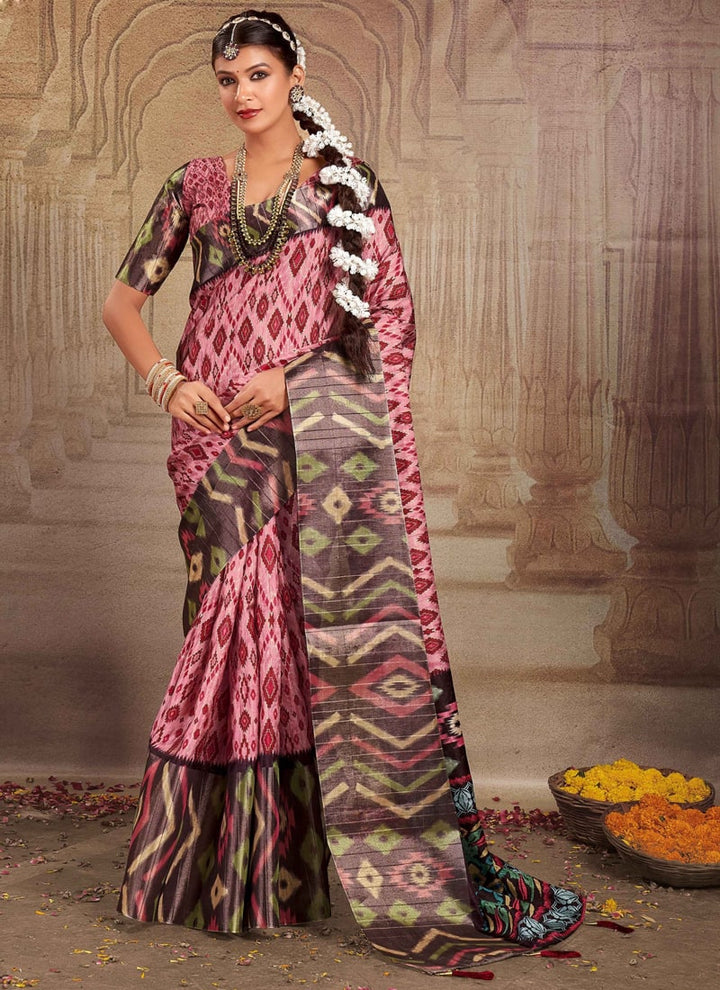 Blush Pink Heavy Tusser Gotha Silk Saree with Matching Blouse