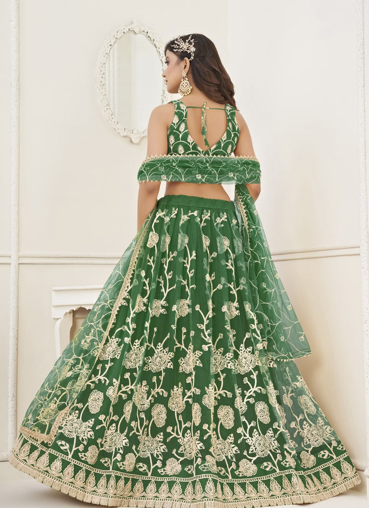 Green Designer Lehenga Set with Thread Embroidery and Sequin Work