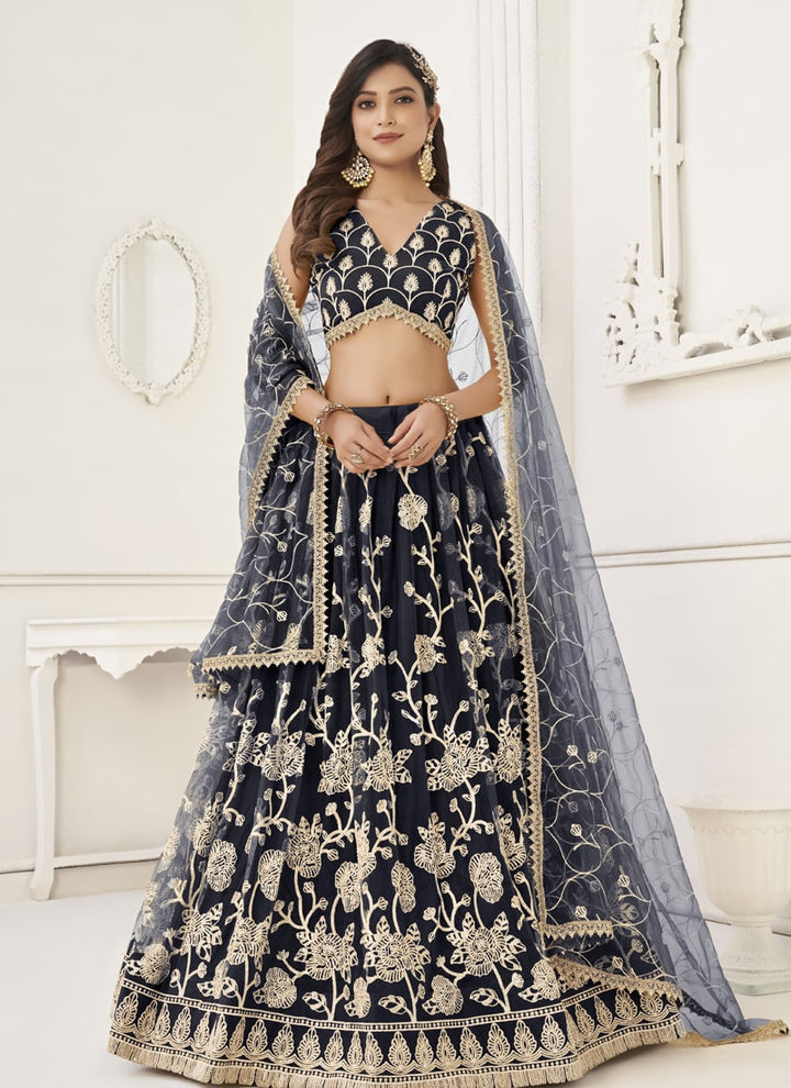 Black Designer Lehenga Set with Thread Embroidery and Sequin Work