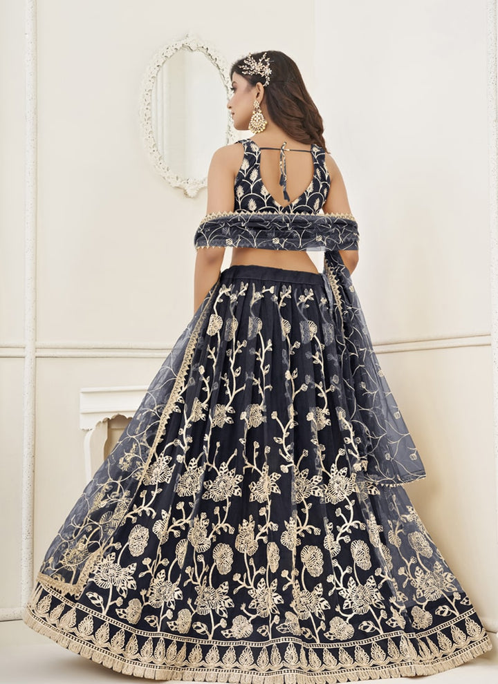 Black Designer Lehenga Set with Thread Embroidery and Sequin Work