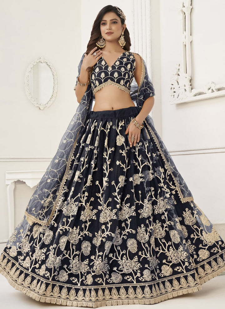 Black Designer Lehenga Set with Thread Embroidery and Sequin Work