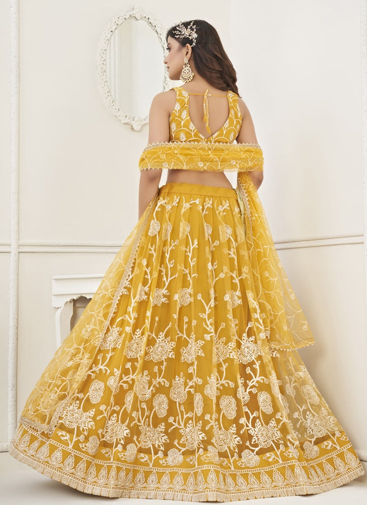 Yellow Designer Lehenga Set with Thread Embroidery and Sequin Work