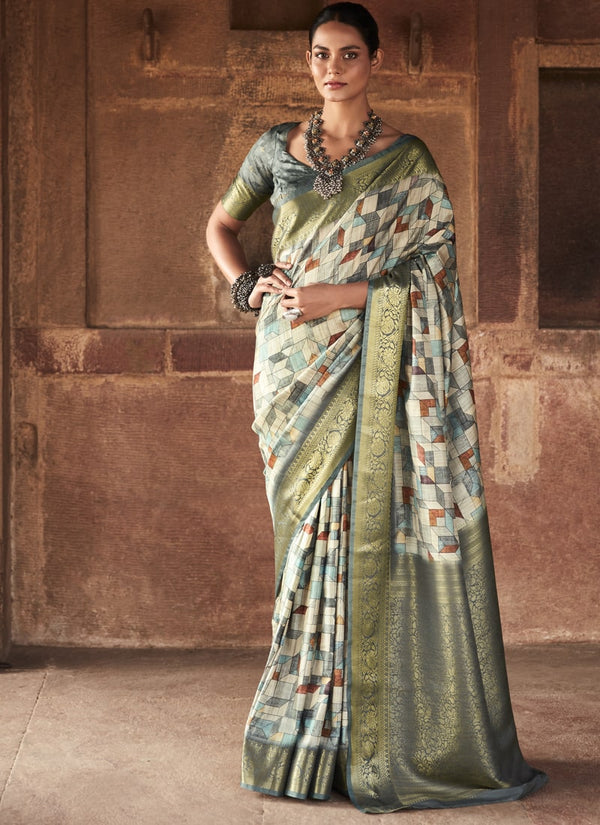 Sage Green Pure Handloom Silk Saree with Matching Blouse