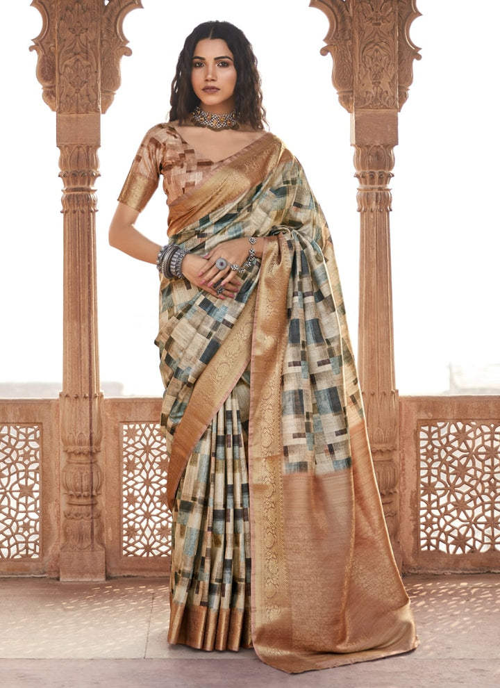 Peach Terracotta Pure Handloom Silk Saree with Matching Blouse