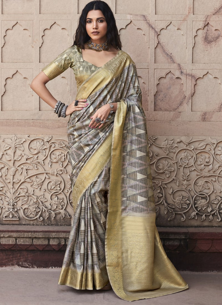 Taupe Grey Pure Handloom Silk Saree with Matching Blouse