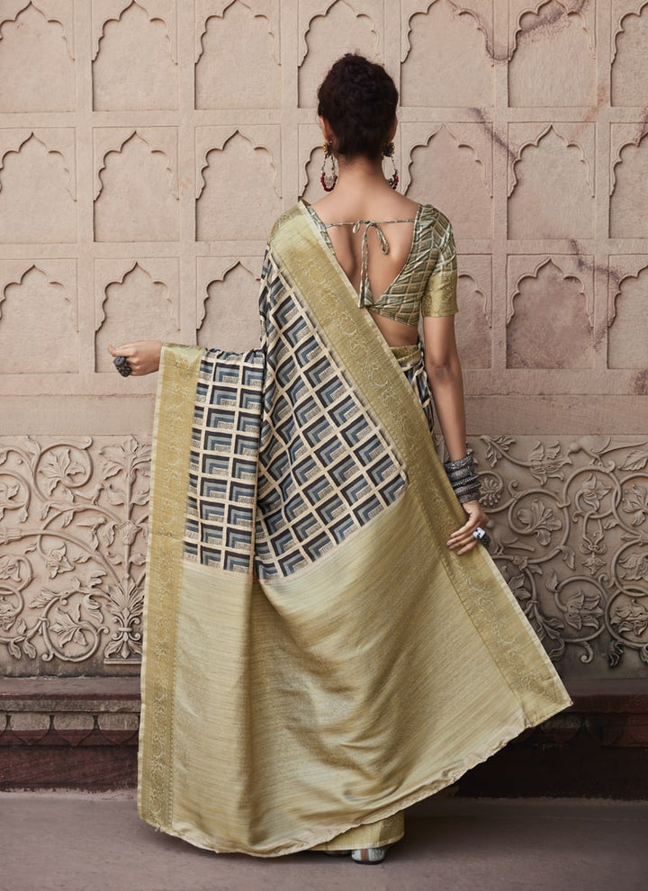 Sage Beige Pure Handloom Silk Saree with Matching Blouse