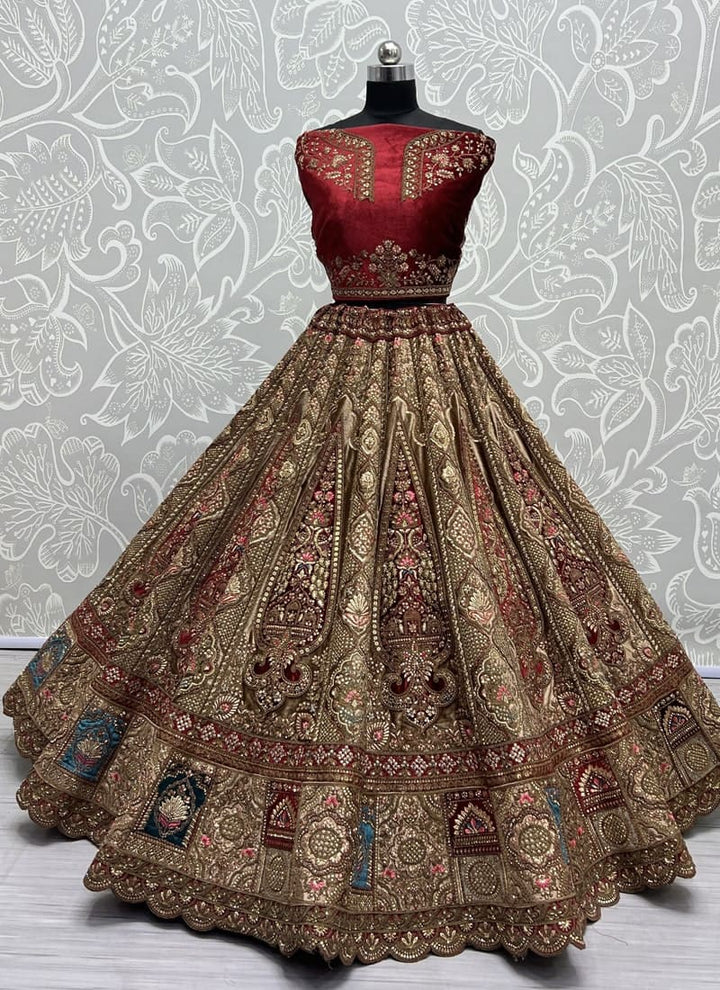 Crimson Red Exquisite Velvet Wedding Lehenga Set