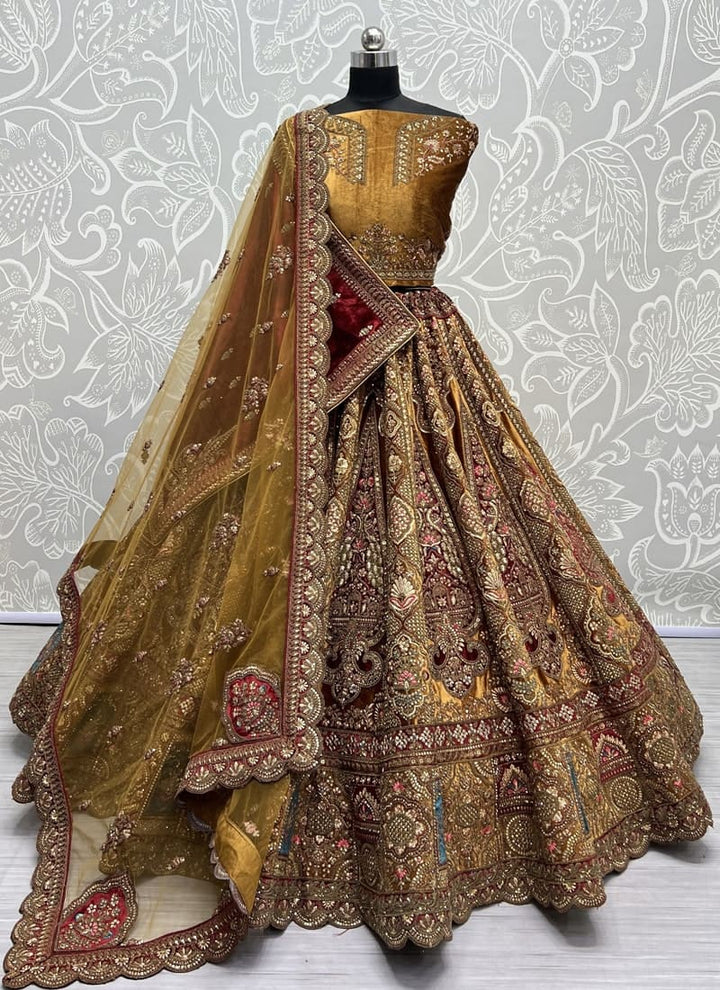 Golden Brown Exquisite Velvet Wedding Lehenga Set