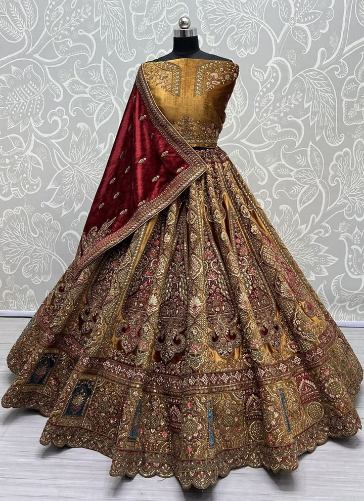 Golden Brown Exquisite Velvet Wedding Lehenga Set