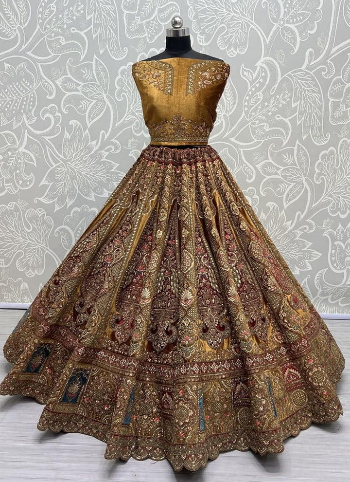 Golden Brown Exquisite Velvet Wedding Lehenga Set