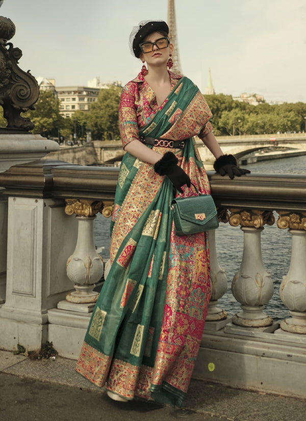 Teal Green Woven Modal Silk Saree with Matching Blouse