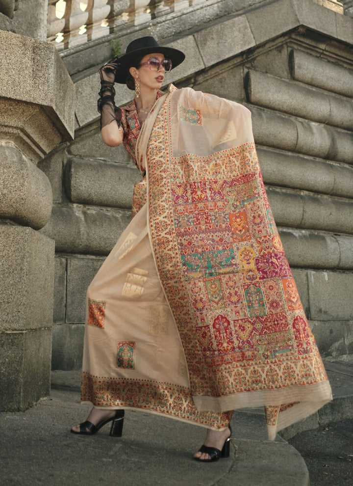 Orange Peach Woven Modal Silk Saree with Matching Blouse