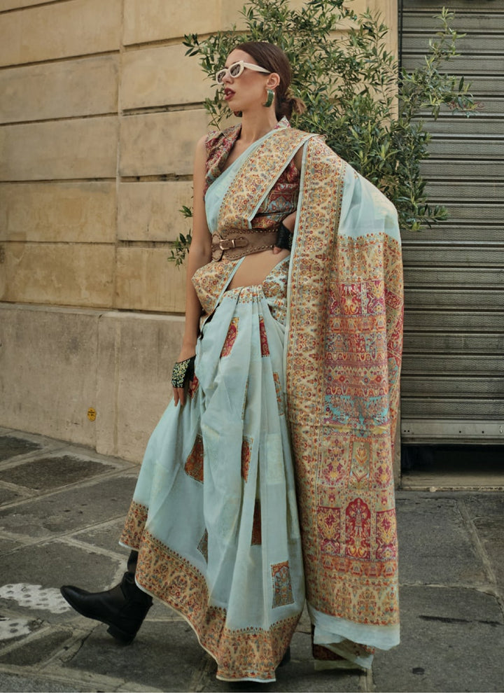 Sky Blue Woven Modal Silk Saree with Matching Blouse