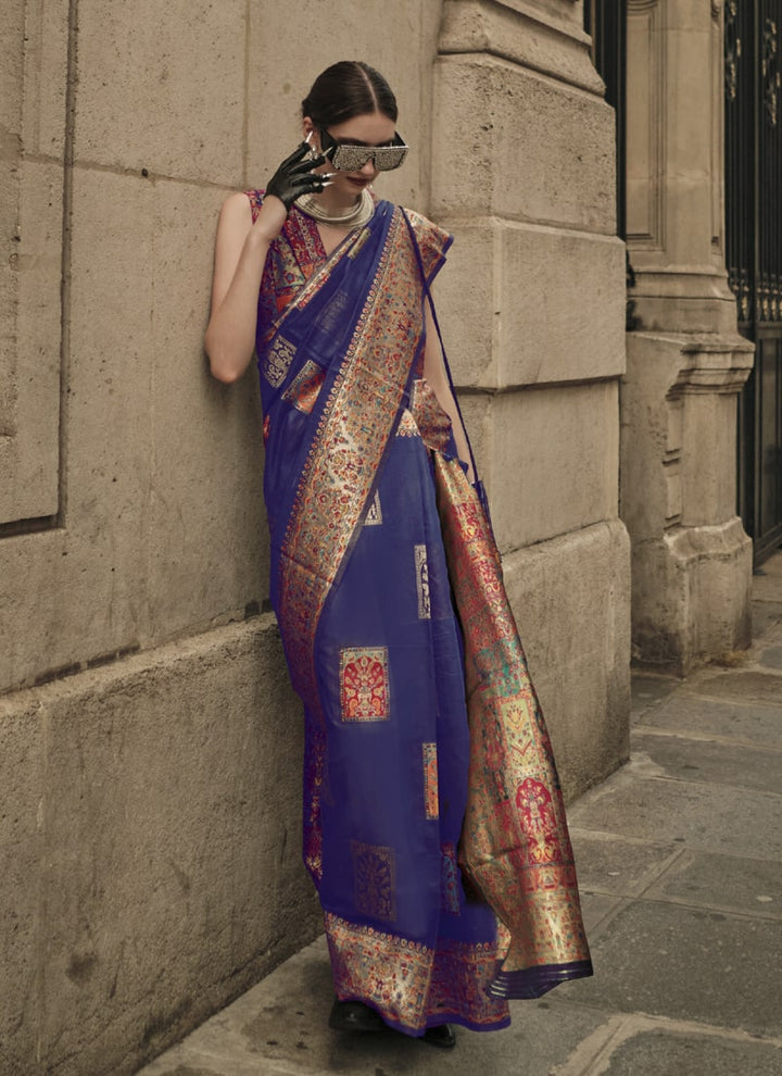 Deep Indigo Blue Woven Modal Silk Saree with Matching Blouse