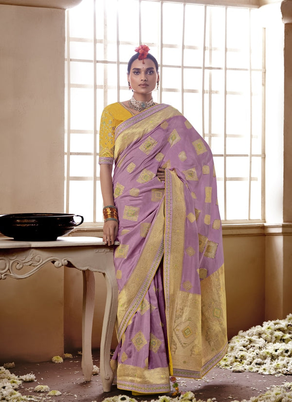 Lavender Color Banarasi Weaving Pure Dola Silk Saree