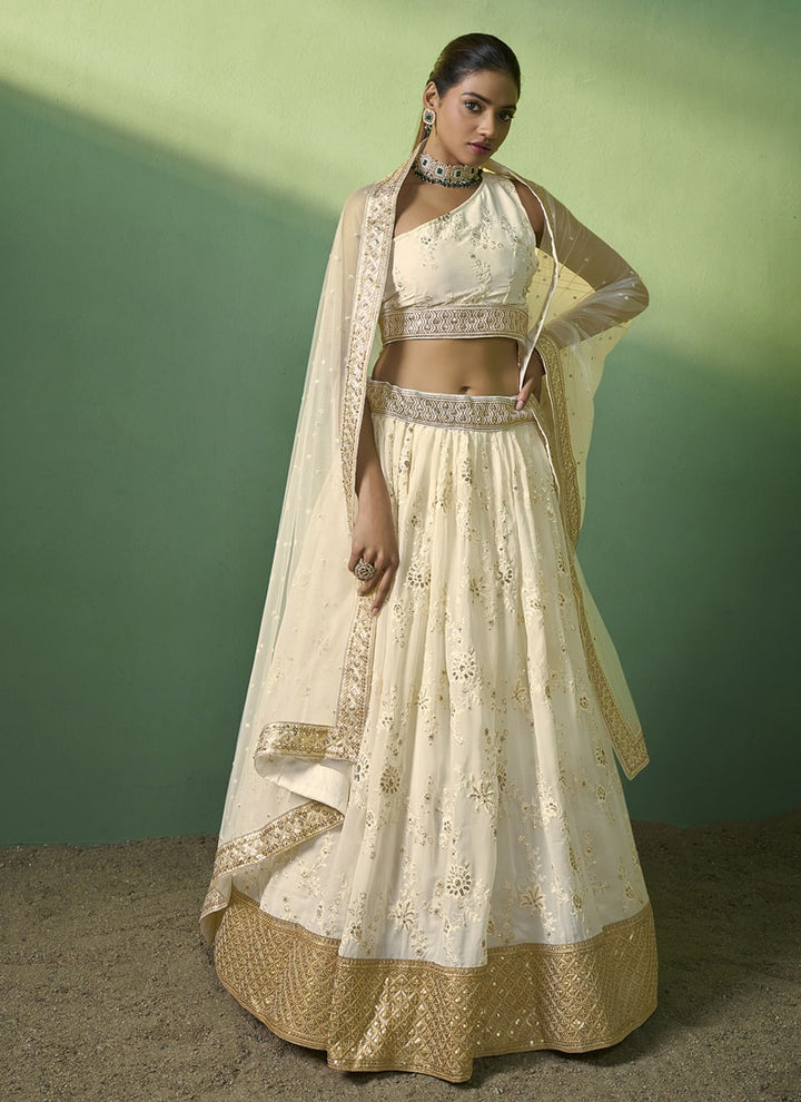 lassya Fashion Cream Designer Lehenga Choli with Embroidery and Sequin Work