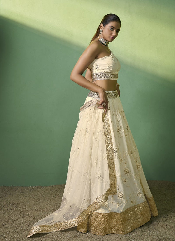 lassya Fashion Cream Designer Lehenga Choli with Embroidery and Sequin Work