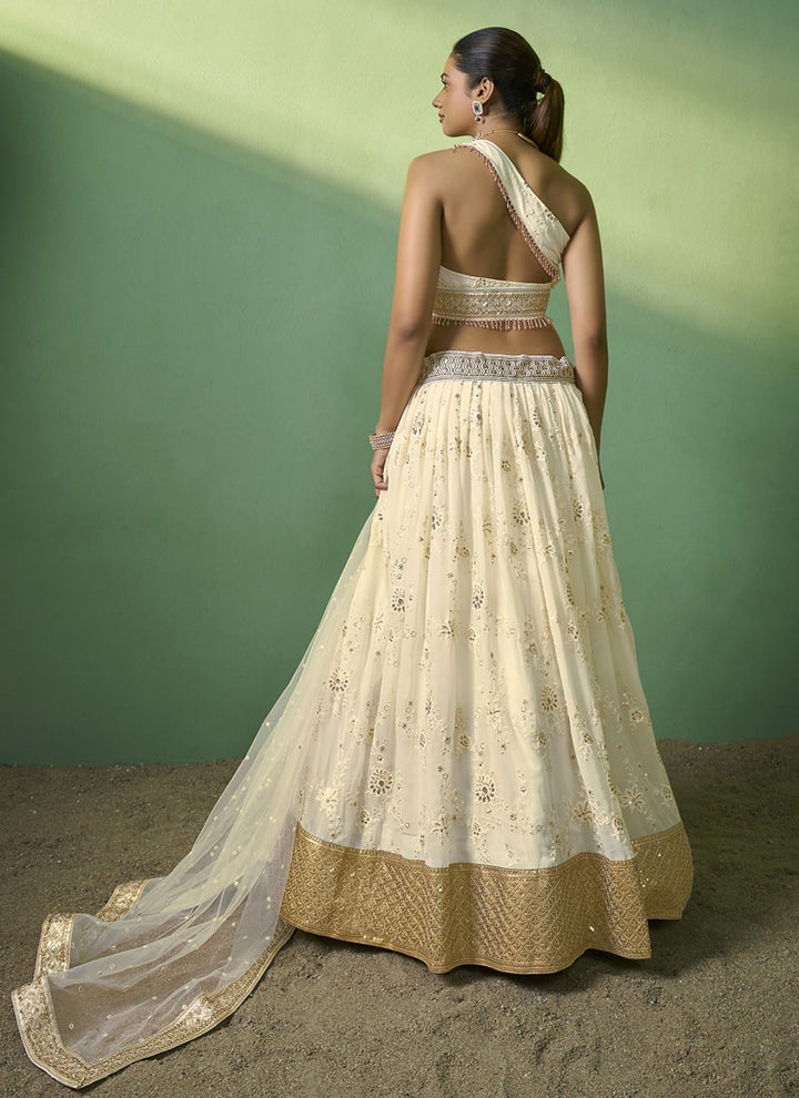 lassya Fashion Cream Designer Lehenga Choli with Embroidery and Sequin Work