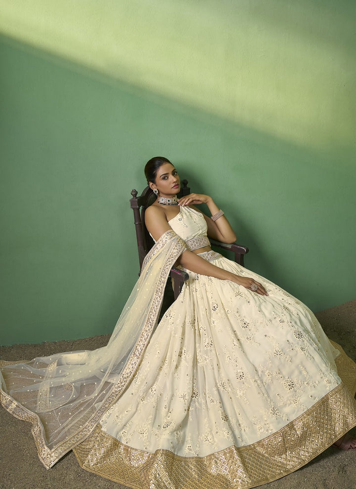 lassya Fashion Cream Designer Lehenga Choli with Embroidery and Sequin Work