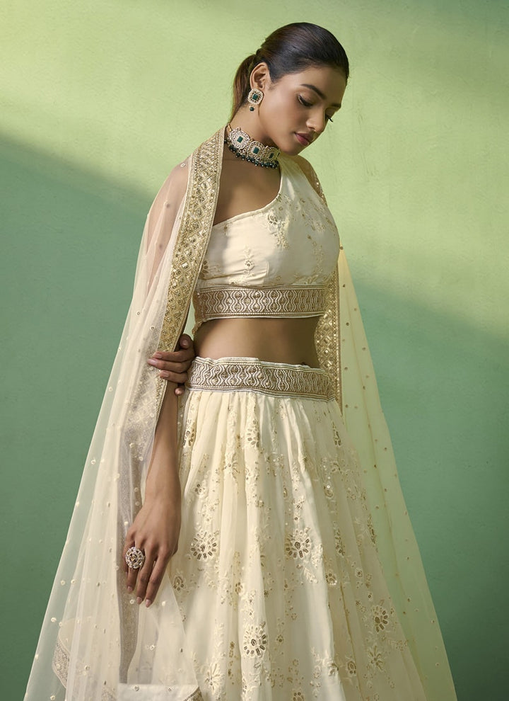 lassya Fashion Cream Designer Lehenga Choli with Embroidery and Sequin Work