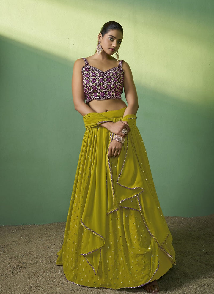 lassya Fashion Olive Green Designer Lehenga Choli with Embroidery and Sequin Work