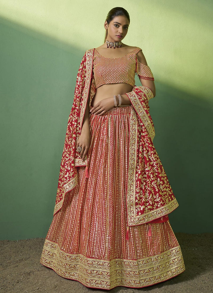 lassya Fashion Crimson Red Designer Lehenga Choli with Embroidery and Sequin Work