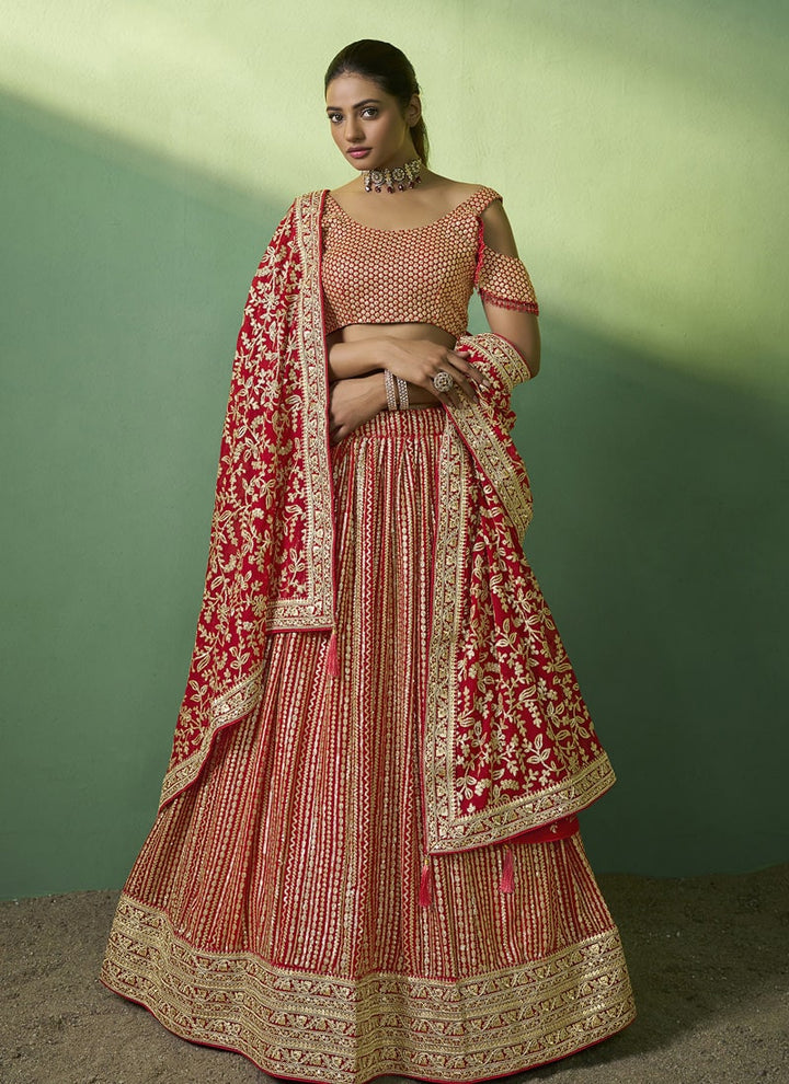 lassya Fashion Crimson Red Designer Lehenga Choli with Embroidery and Sequin Work