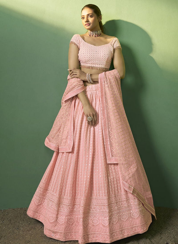 lassya Fashion Peach Pink Designer Lehenga Choli with Embroidery and Sequin Work