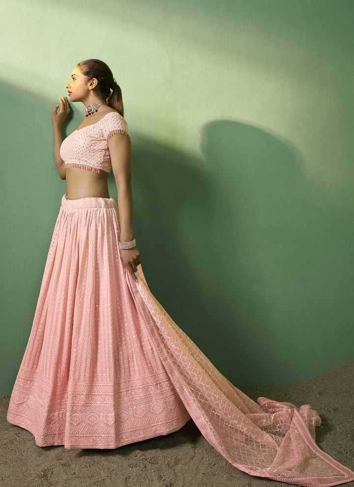 lassya Fashion Peach Pink Designer Lehenga Choli with Embroidery and Sequin Work