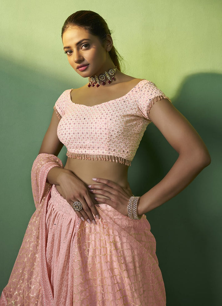 lassya Fashion Peach Pink Designer Lehenga Choli with Embroidery and Sequin Work